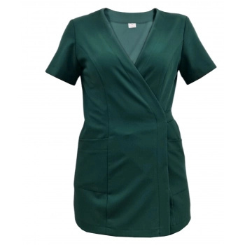 Bluza medyczna, kosmetyczna wiązana damska - LENA - zieleń butelkowa