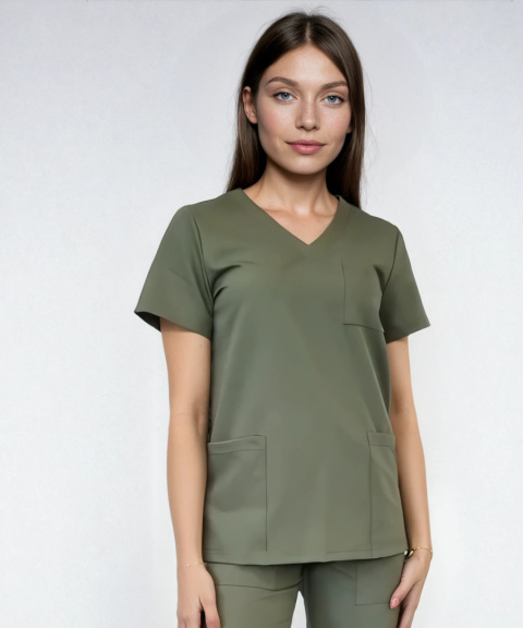 Bluza medyczna kosmetyczna damska - CASSIE - oliwka