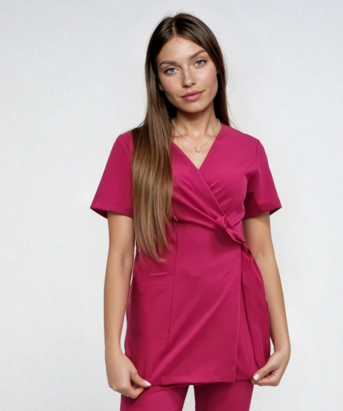 Bluza medyczna, kosmetyczna wiązana damska - LENA - amarant