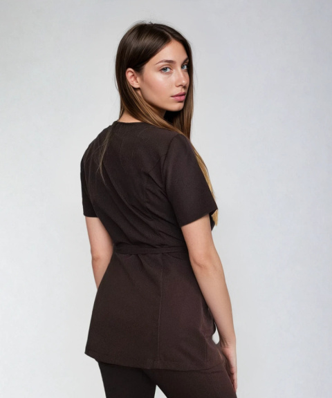 Bluza medyczna, kosmetyczna wiązana damska - LENA - czekolada