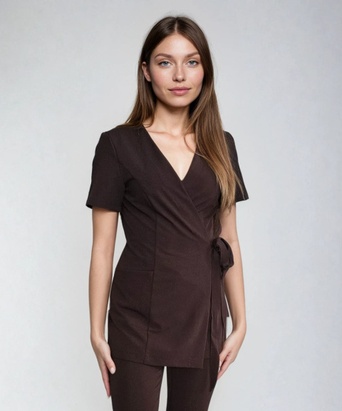Bluza medyczna, kosmetyczna wiązana damska - LENA - czekolada