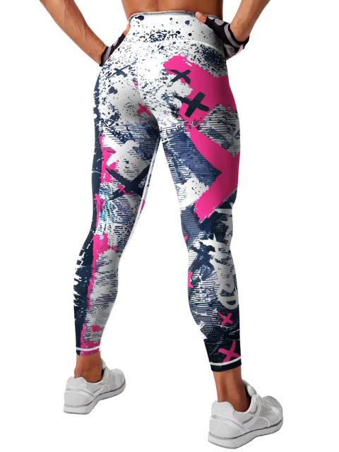Damskie legginsy do jogi z wysokim stanem i nadrukiem - różowe Damskie legginsy do jogi z wysokim stanem i nadrukiem - różowe