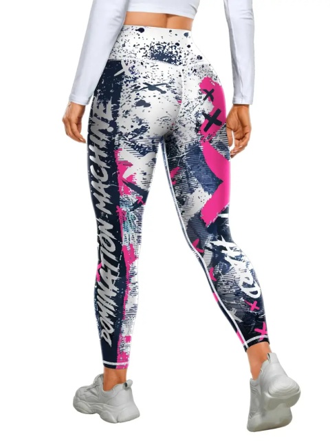 Damskie legginsy do jogi z wysokim stanem i nadrukiem - różowe Damskie legginsy do jogi z wysokim stanem i nadrukiem - różowe