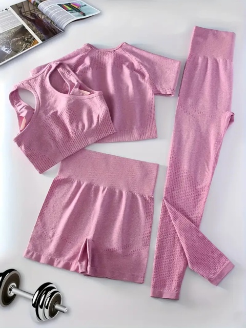 FlexForm 4w1 – bezszwowy zestaw sportowy dla kobiet Fitness/Joga - różowy