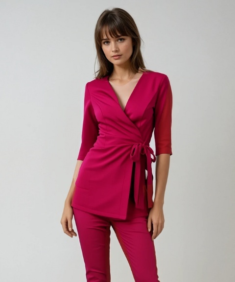 Bluza medyczna, kosmetyczna wiązana, rękaw 3/4 - LISA - amarant