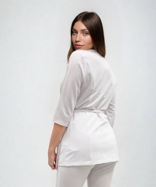 Bluza medyczna, kosmetyczna wiązana, rękaw 3/4 - LISA - biały XS
